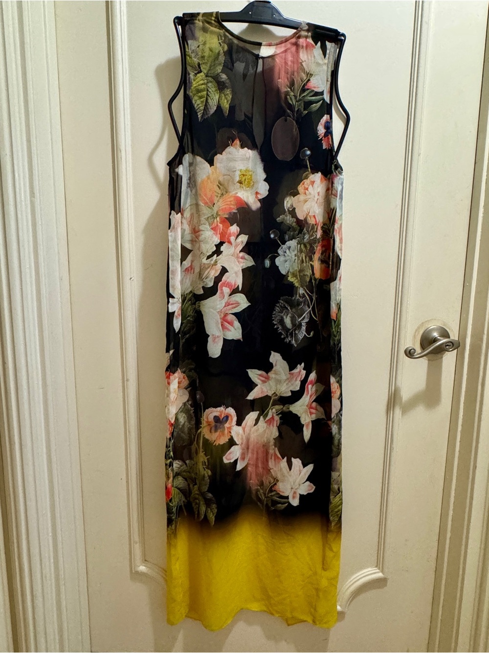 Ted Baker Black Floral Maxi Dress with Yellow Hem